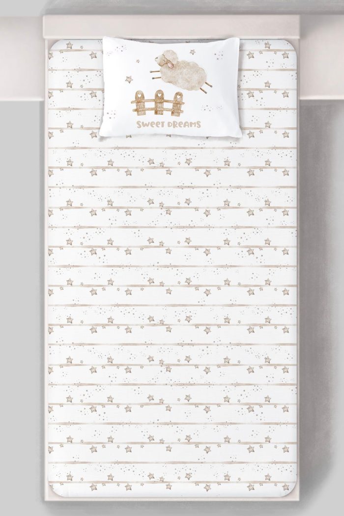 Organik Tek Kişilik Lastikli Çarşaf Seti - Mışıl Mışıl Kuzucuk - Görsel 3