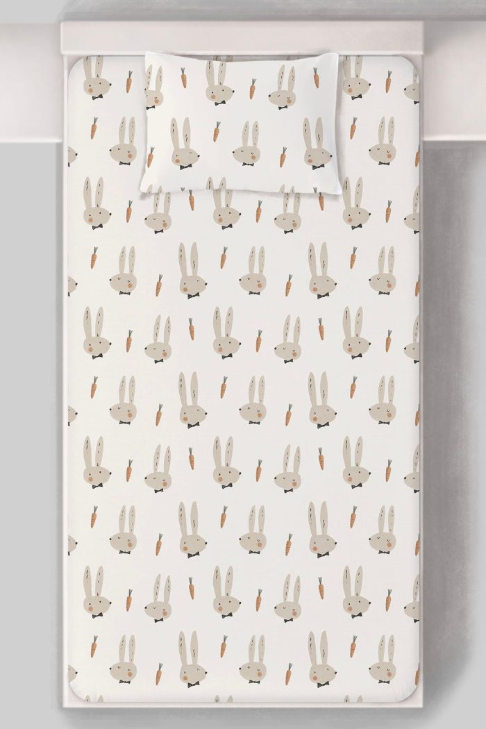 Organik Tek Kişilik Lastikli Çarşaf Seti - Papyonlu Tavşan - Görsel 3