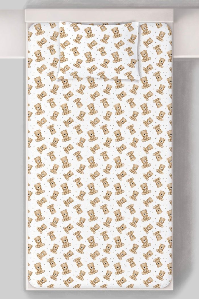 Organik Tek Kişilik Lastikli Çarşaf Seti - Tatlı Ayıcık - Görsel 3