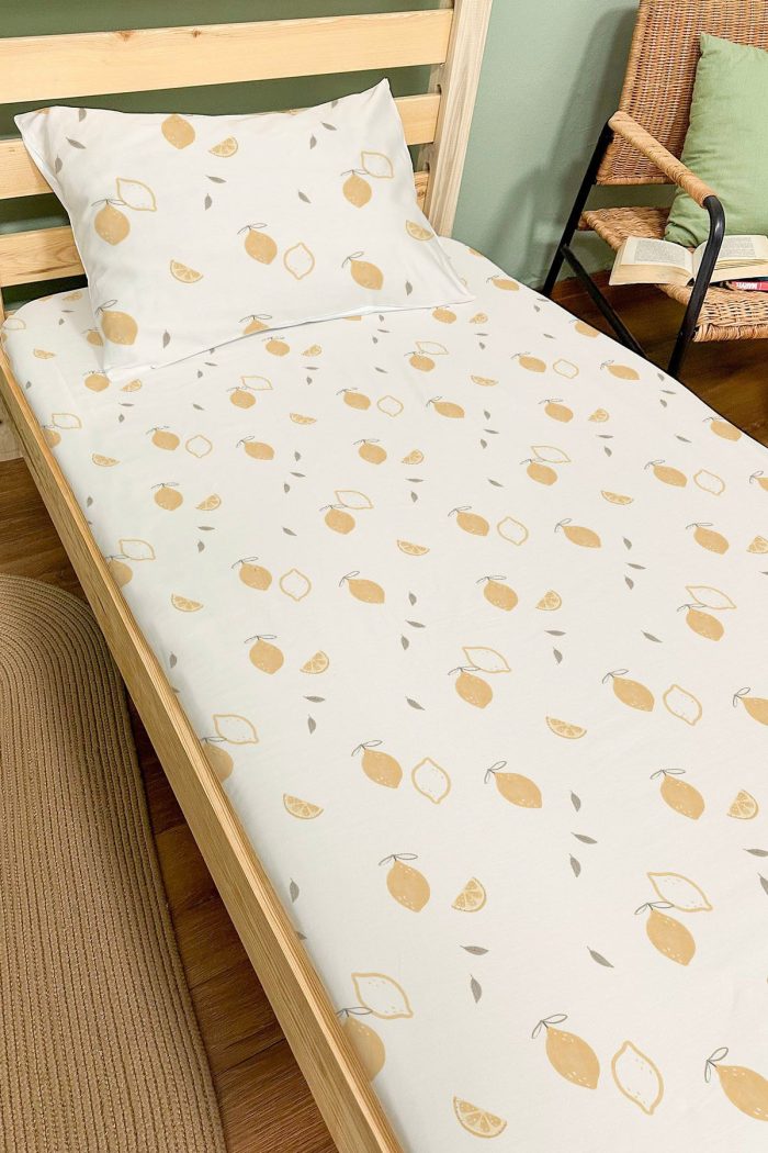 Organik Tek Kişilik Lastikli Çarşaf Seti - Limon Çiçeği - Görsel 2