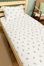 Organik Tek Kişilik Lastikli Çarşaf Seti - Yeşil Zeytin Dalı - Görsel 2