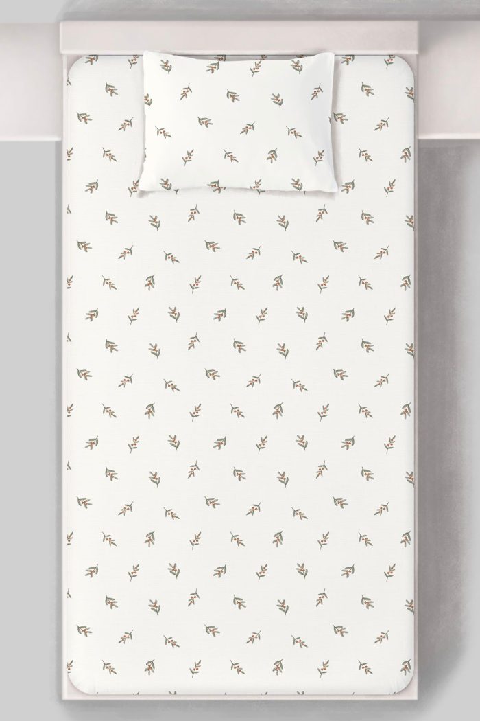 Organik Tek Kişilik Lastikli Çarşaf Seti - Yeşil Zeytin Dalı - Görsel 3