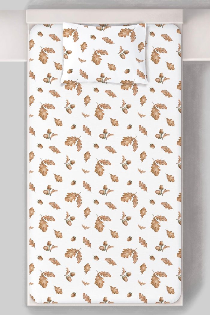 Organik Tek Kişilik Lastikli Çarşaf Seti - Sonbahar Yaprakları - Markkombin