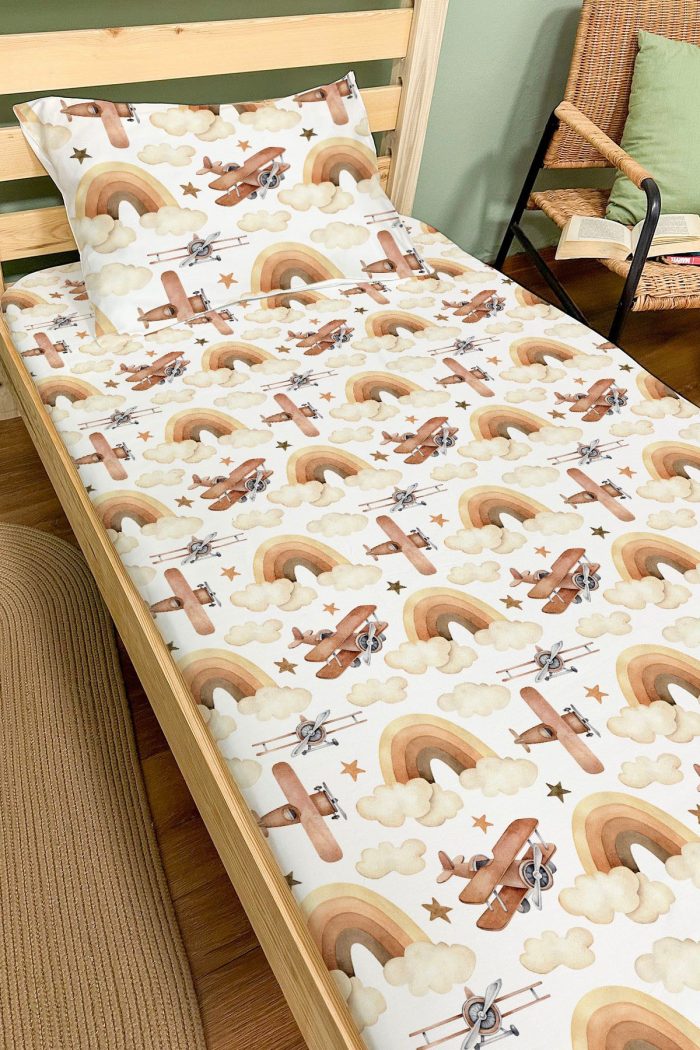 Organik Tek Kişilik Lastikli Çarşaf Seti - Uçan Hayal - Görsel 2