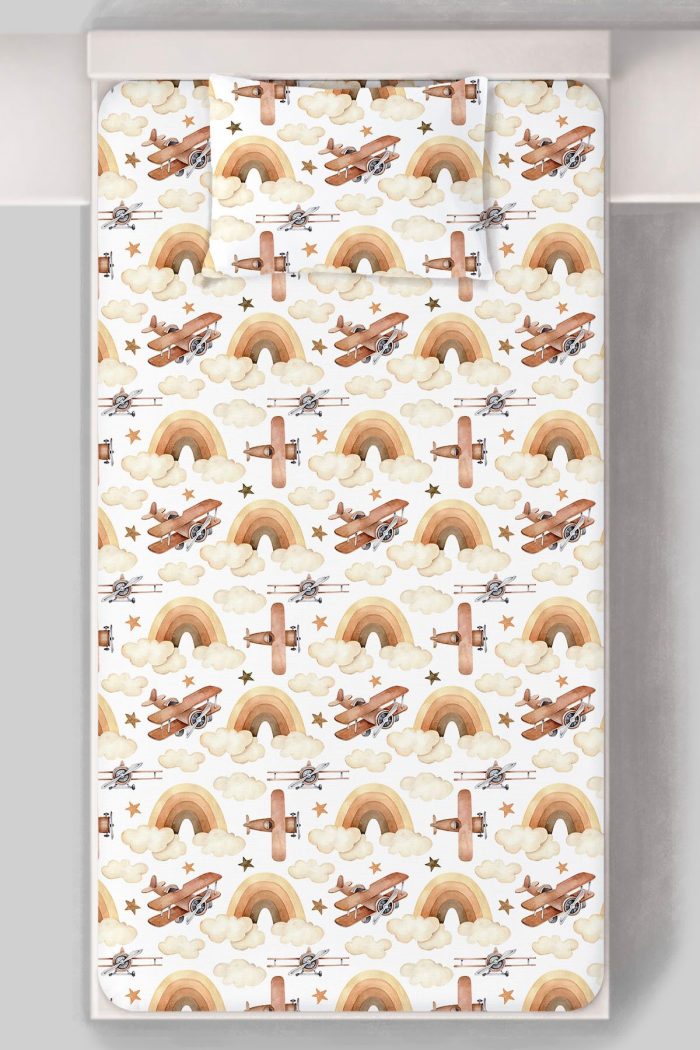 Organik Tek Kişilik Lastikli Çarşaf Seti - Uçan Hayal - Görsel 3