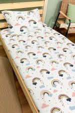 Organik Tek Kişilik Lastikli Çarşaf Seti - Neşeli Bulutlar - Görsel 2