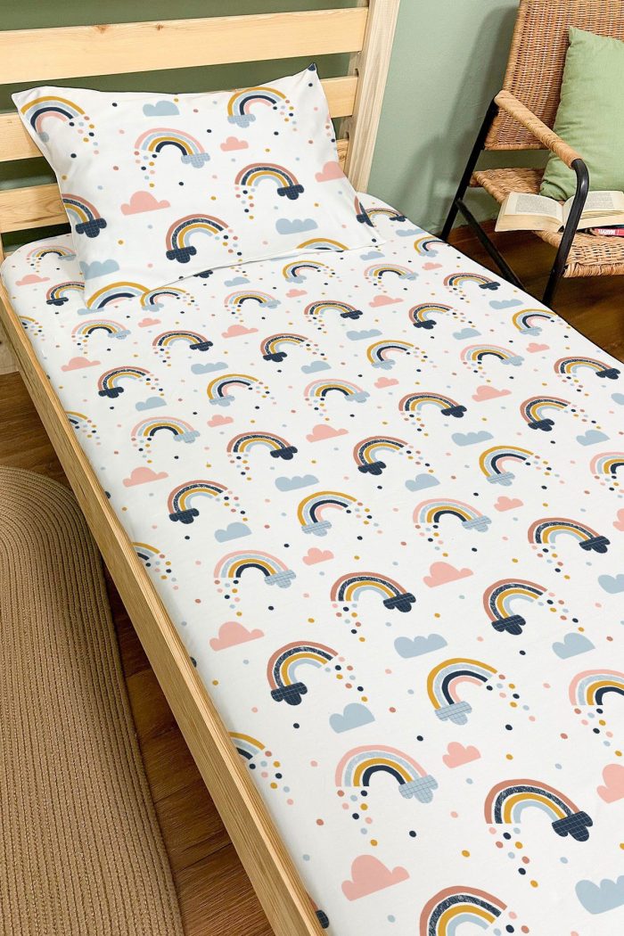 Organik Tek Kişilik Lastikli Çarşaf Seti - Neşeli Bulutlar - Görsel 2