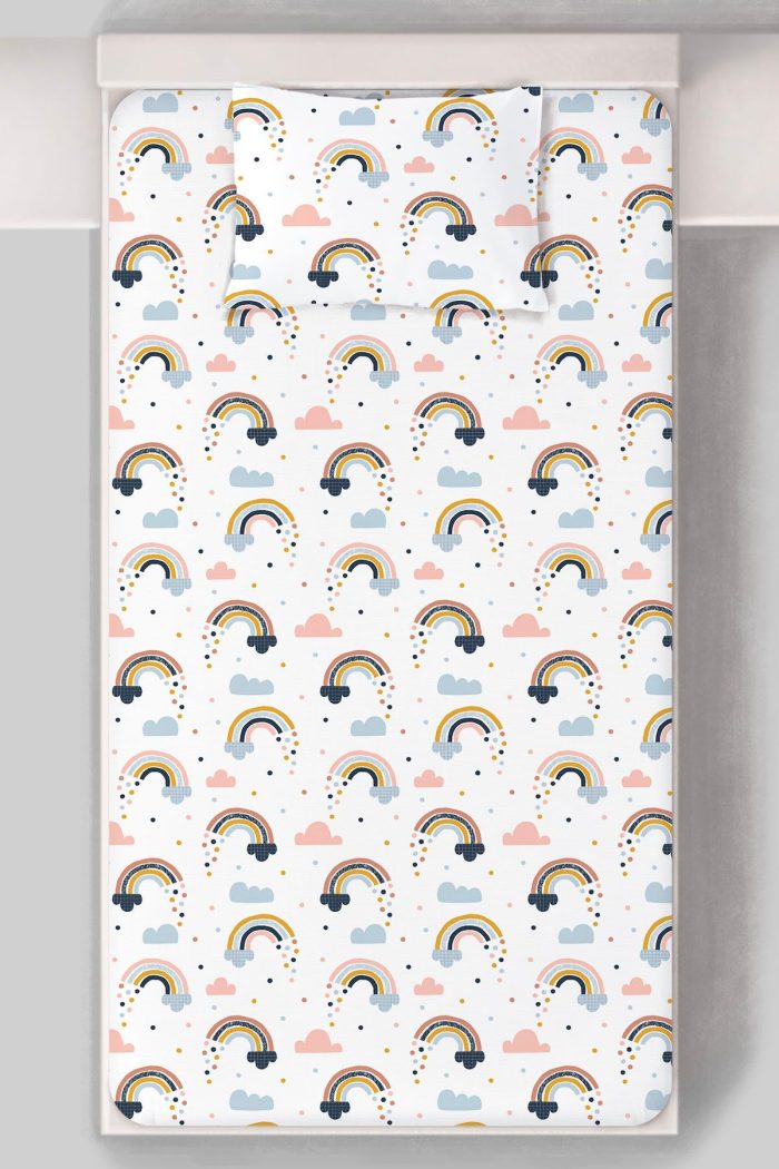 Organik Tek Kişilik Lastikli Çarşaf Seti - Neşeli Bulutlar - Görsel 3
