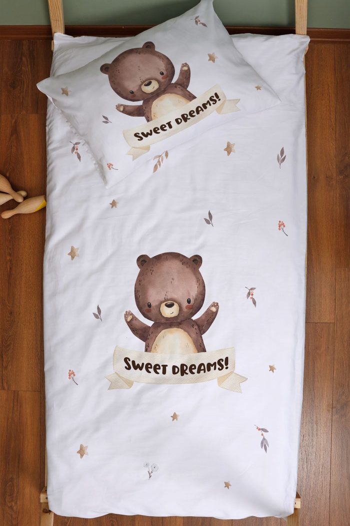 Organik Montessori Nevresim Seti (100x200) - Minik Dostum Ayıcık - Görsel 3