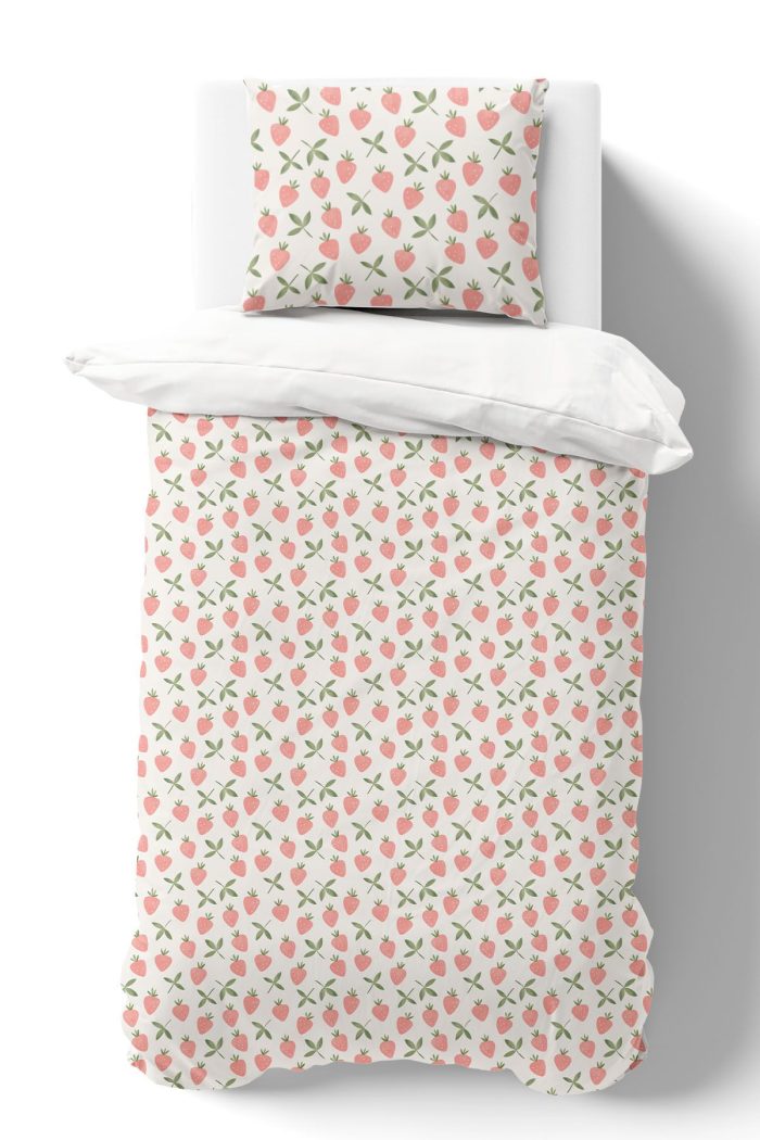 Organik Tek Kişilik Nevresim Takımı (160x220) - Tatlı Çilek Bahçesi - Görsel 2