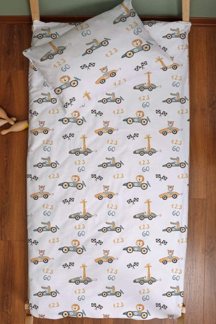 Organik Montessori Nevresim Seti (100x200) - Minik Yarışçılar - Görsel 3