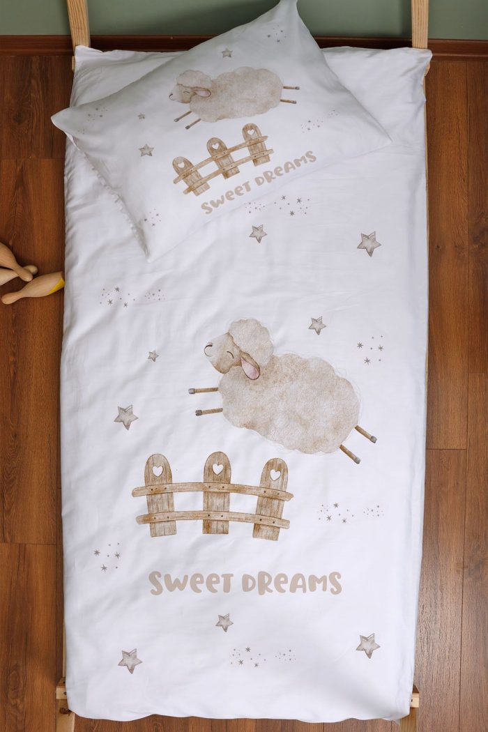 Organik Montessori Nevresim Seti (100x200) - Mışıl Mışıl Kuzucuk - Görsel 3