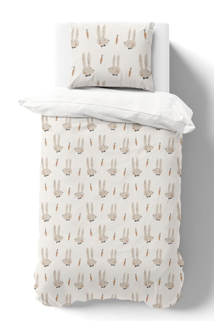 Organik Tek Kişilik Nevresim Takımı (160x220) - Papyonlu Tavşan - Görsel 2