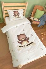 Organik Tek Kişilik Nevresim Takımı (160x220) - Minik Dostum Ayıcık