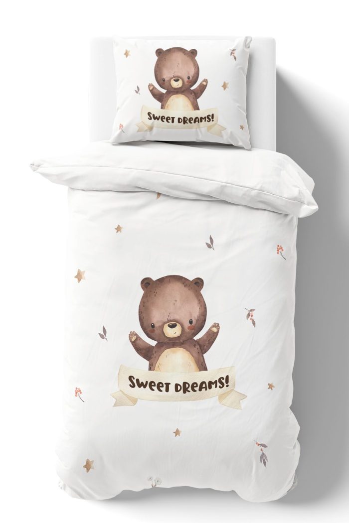 Organik Tek Kişilik Nevresim Takımı (160x220) - Minik Dostum Ayıcık - Görsel 2