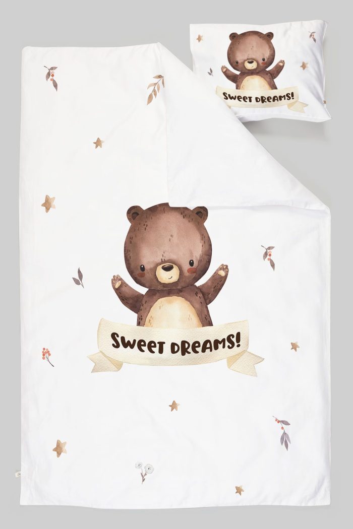 Organik Tek Kişilik Nevresim Takımı (160x220) - Minik Dostum Ayıcık - Görsel 3