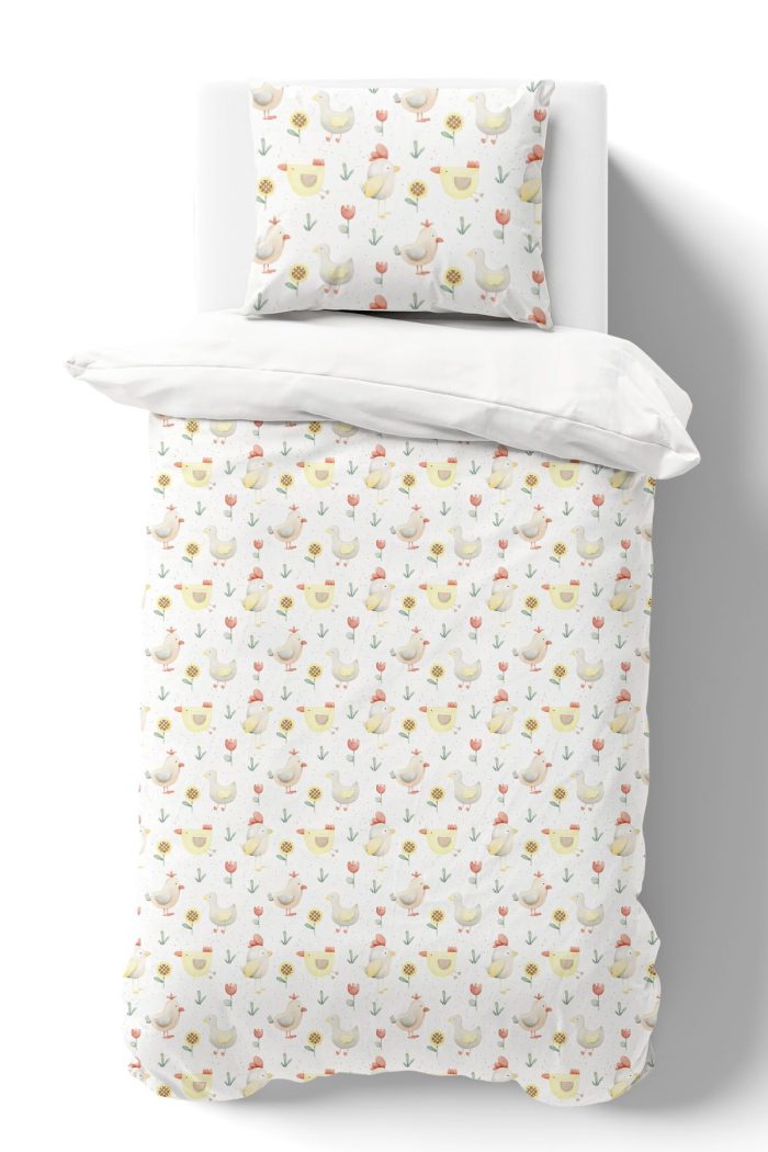 Organik Tek Kişilik Nevresim Takımı (160x220) - Ördek ve Tavuk Düşleri - Görsel 2