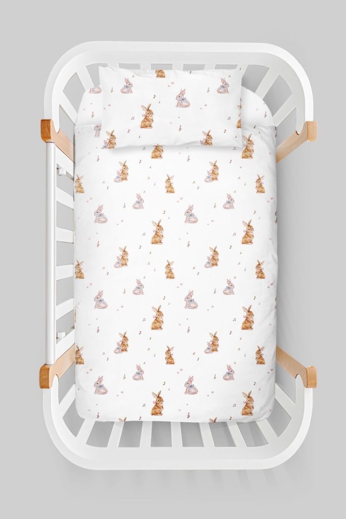 Organik Anne Yanı Nevresim Takımı (60x100) - Neşeli Tavşan Notaları - Görsel 3