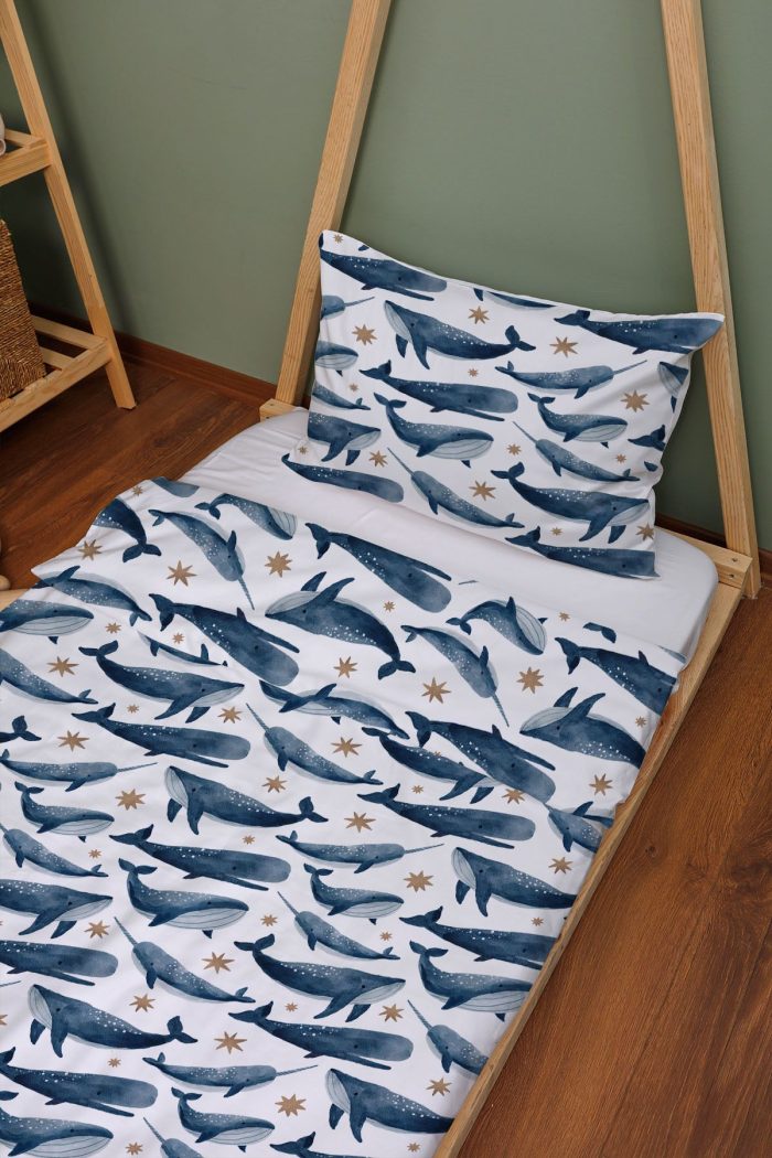 Organik Montessori Nevresim Seti (100x200) - Balina Masalı - Görsel 2