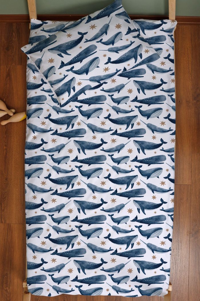 Organik Montessori Nevresim Seti (100x200) - Balina Masalı - Görsel 3