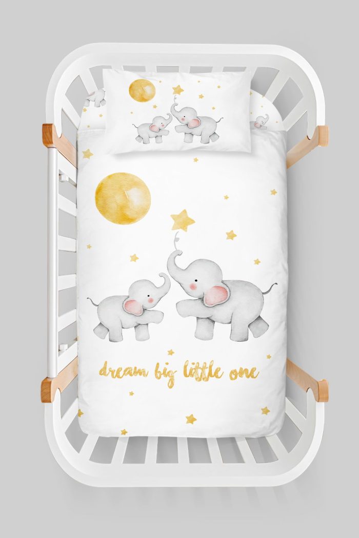 Organik Anne Yanı Nevresim Takımı (60x100) - Hayalperest Fil - Görsel 3