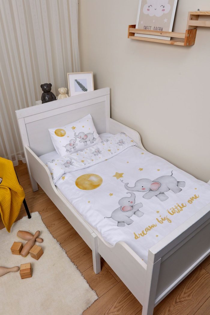 Organik Bebek Boy Nevresim Takımı (100x150) - Hayalperest Fil - Görsel 2