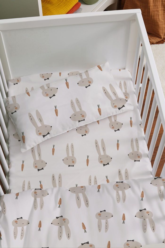 Organik Anne Yanı Nevresim Takımı (60x100) - Papyonlu Tavşan - Görsel 2