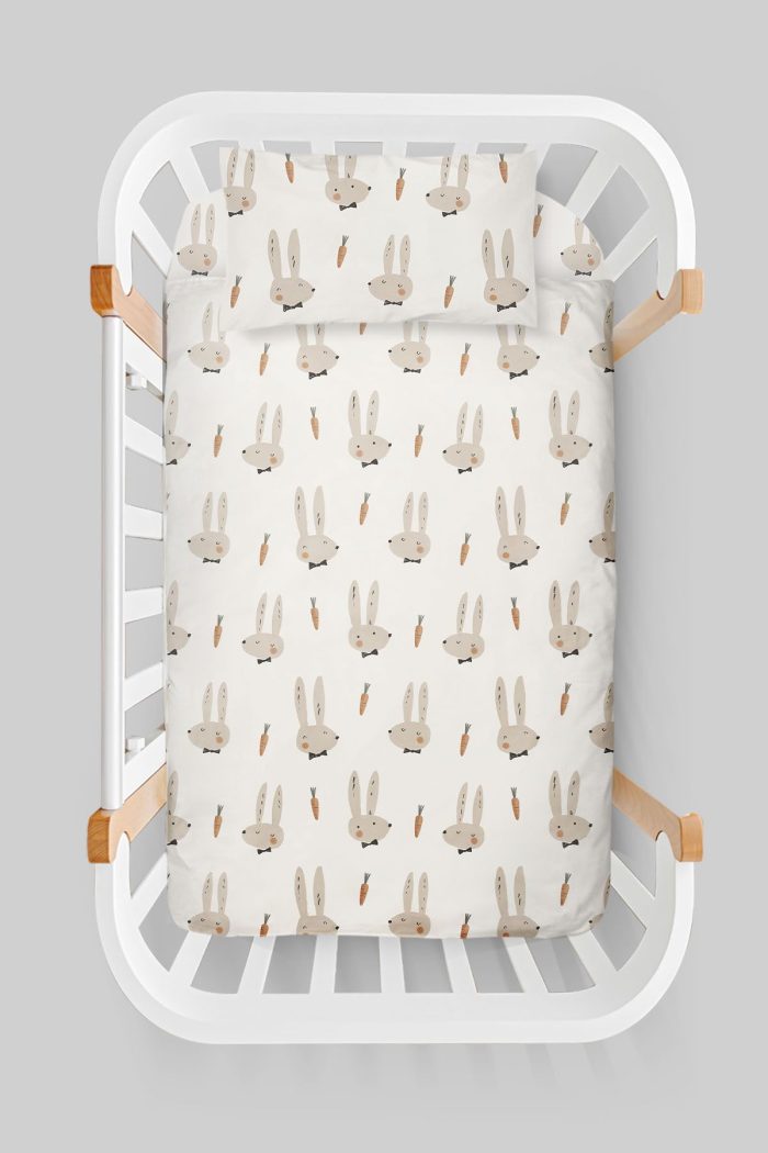 Organik Anne Yanı Nevresim Takımı (60x100) - Papyonlu Tavşan - Görsel 3
