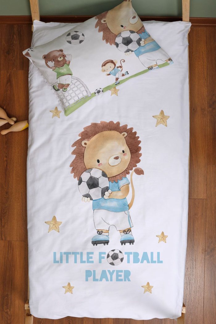 Organik Montessori Nevresim Seti (100x200) - Şampiyon Minik Aslan - Görsel 3