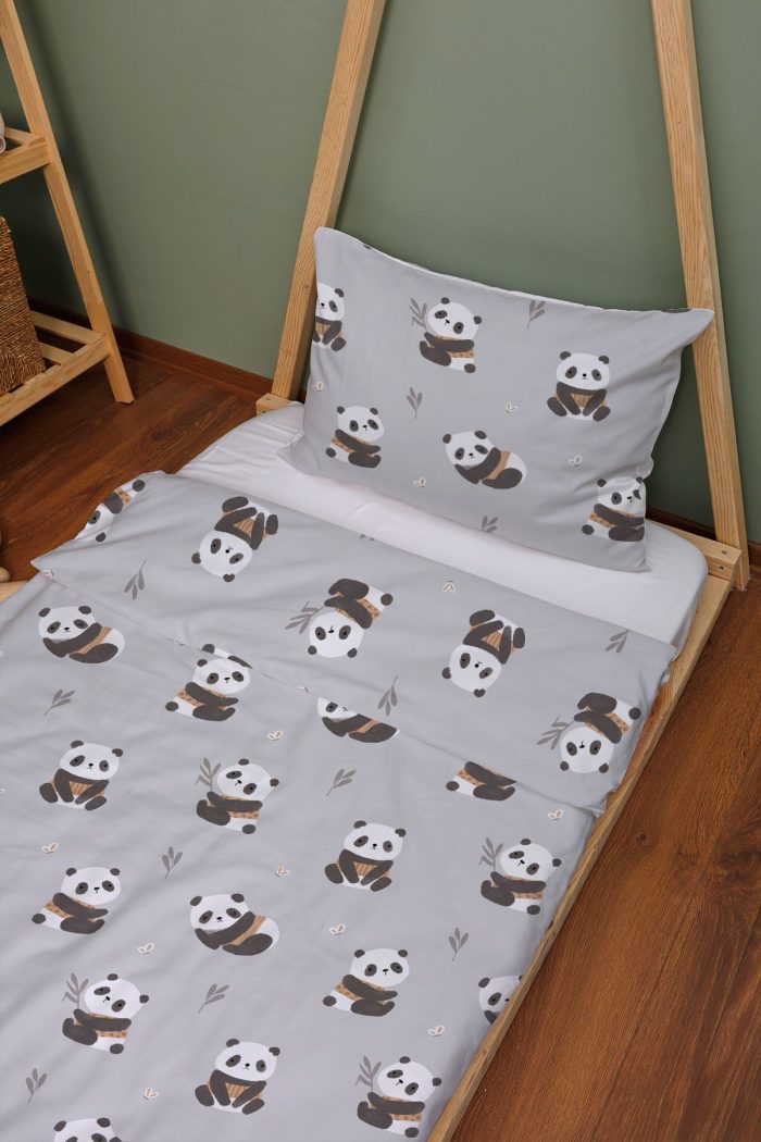 Organik Montessori Nevresim Seti (100x200) - Sevimli Bambu Dostu Panda - Görsel 2