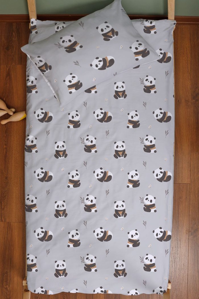 Organik Montessori Nevresim Seti (100x200) - Sevimli Bambu Dostu Panda - Görsel 3