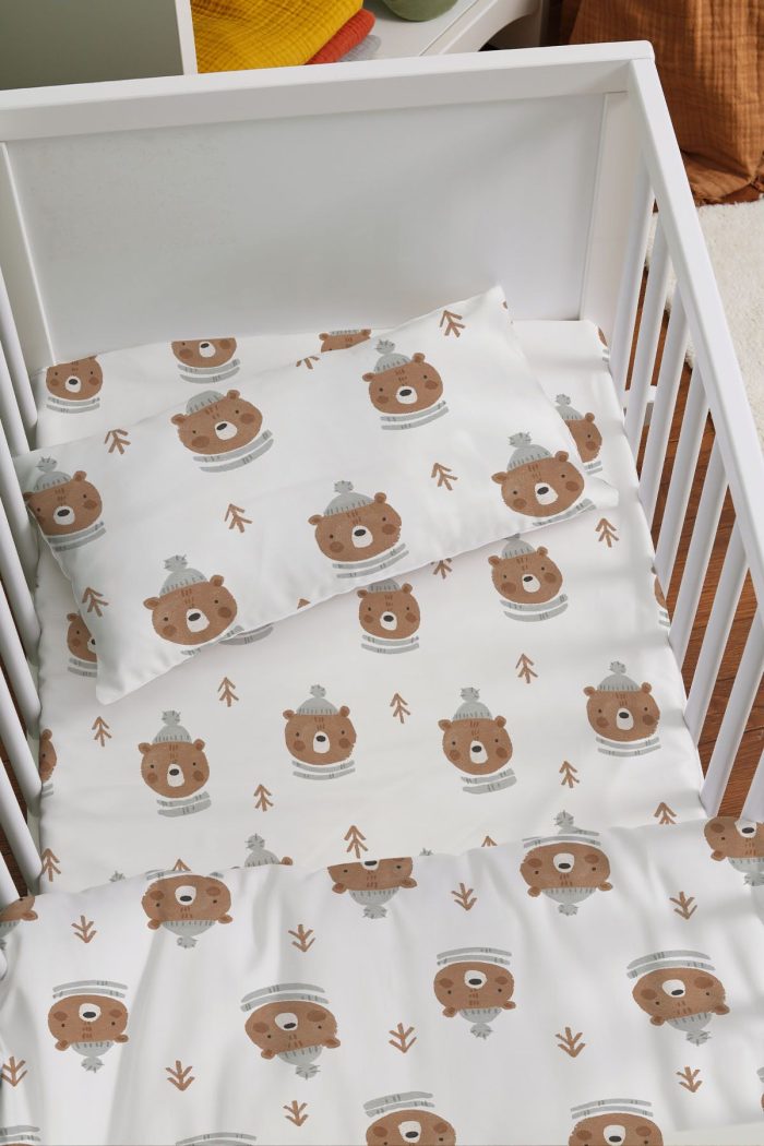 Organik Anne Yanı Nevresim Takımı (60x100) - Sevimli Kış Ayısı - Görsel 2