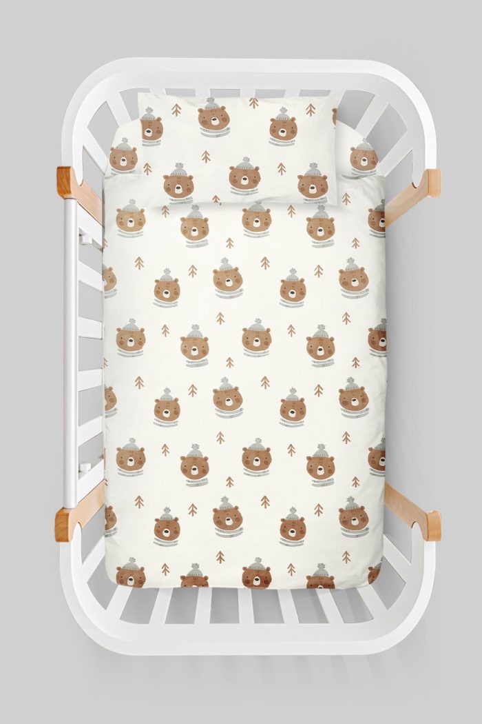 Organik Anne Yanı Nevresim Takımı (60x100) - Sevimli Kış Ayısı - Görsel 3