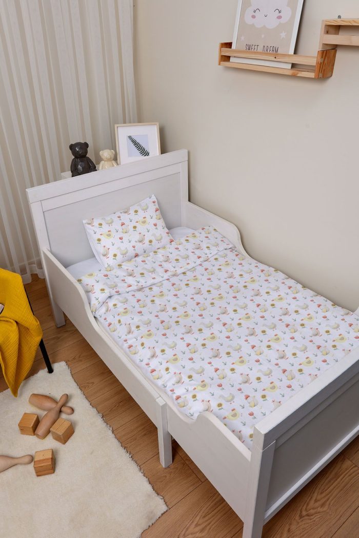 Organik Çarşaflı Bebek Nevresim Takımı (100x150) - Ördek ve Tavuk Düşleri - Görsel 2