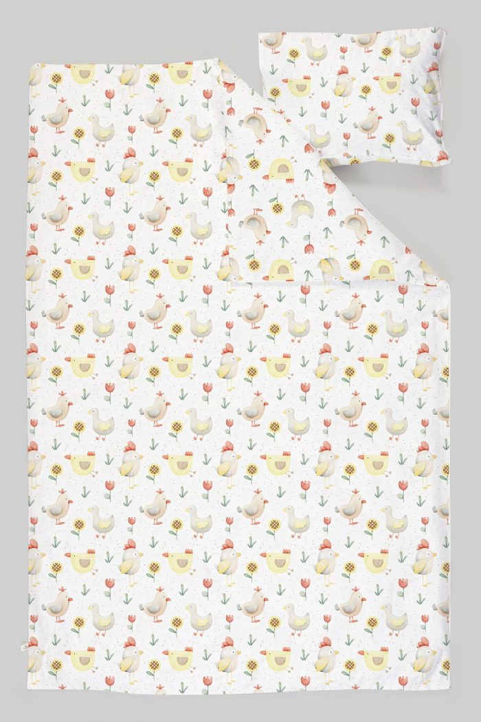 Organik Çarşaflı Bebek Nevresim Takımı (100x150) - Ördek ve Tavuk Düşleri - Görsel 3