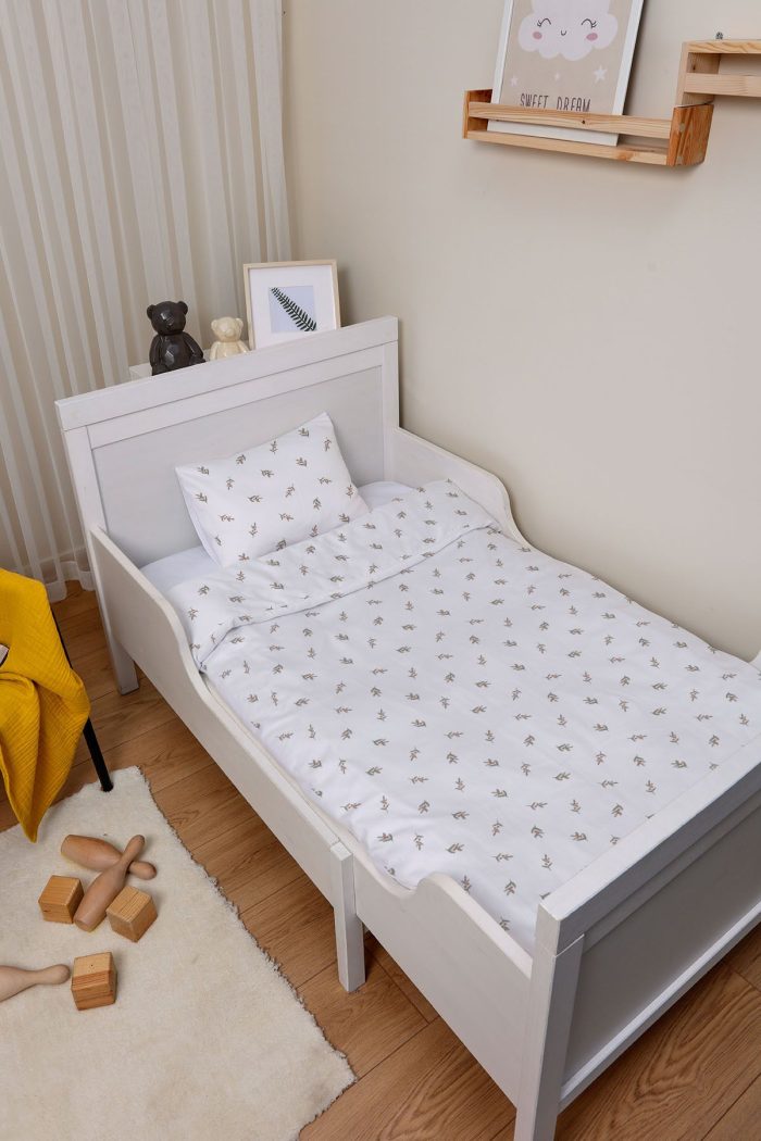 Organik Çarşaflı Bebek Nevresim Takımı (100x150) - Yeşil Zeytin Dalı - Görsel 2