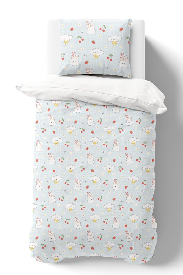 Organik Tek Kişilik Nevresim Takımı (160x220) - Şirin Tavşanlar - Görsel 2