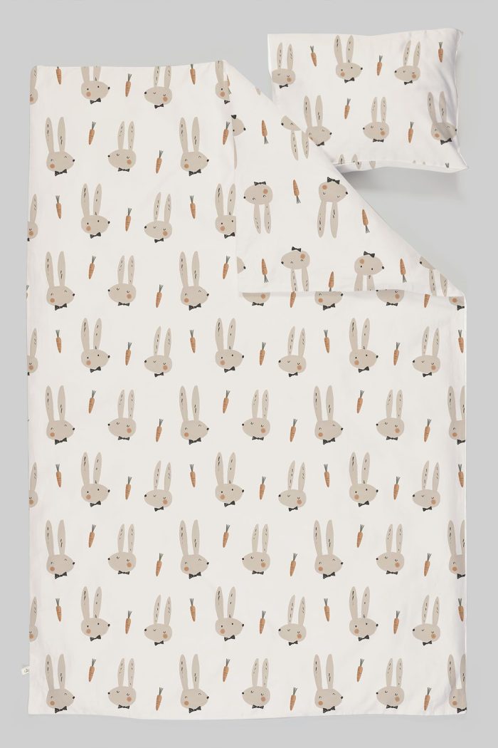 Organik Çarşaflı Bebek Nevresim Takımı (100x150) - Papyonlu Tavşan - Görsel 3