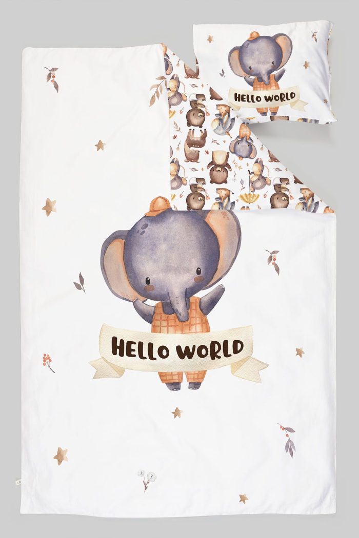 Organik Çarşaflı Bebek Nevresim Takımı (100x150) - Sevimli Orman Arkadaşım Fil - Görsel 3