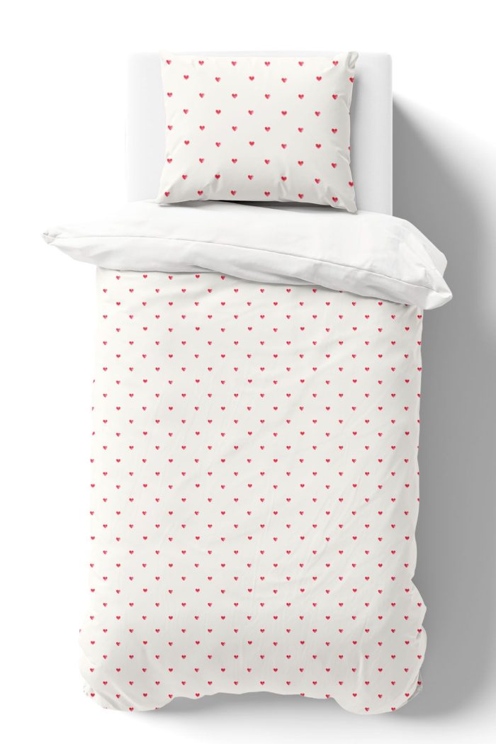 Organik Tek Kişilik Nevresim Takımı (160x220) - Kalp Yağmuru - Görsel 2