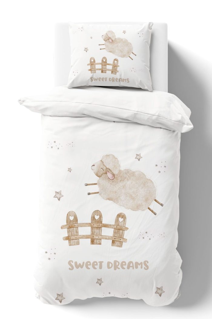 Organik Tek Kişilik Nevresim Takımı (160x220) - Mışıl Mışıl Kuzucuk - Görsel 2