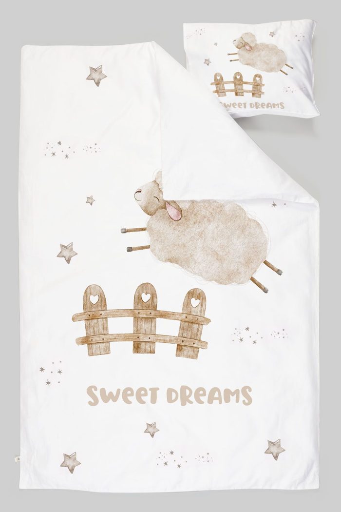 Organik Tek Kişilik Nevresim Takımı (160x220) - Mışıl Mışıl Kuzucuk - Görsel 3