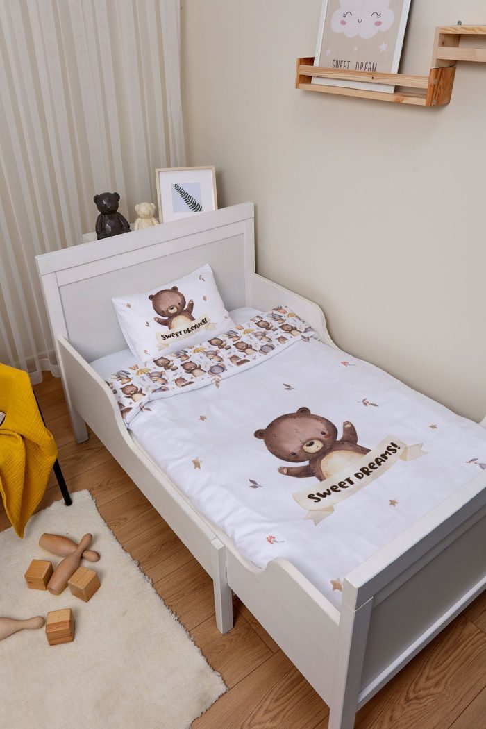 Organik Çarşaflı Bebek Nevresim Takımı (100x150) - Minik Dostum Ayıcık - Görsel 2
