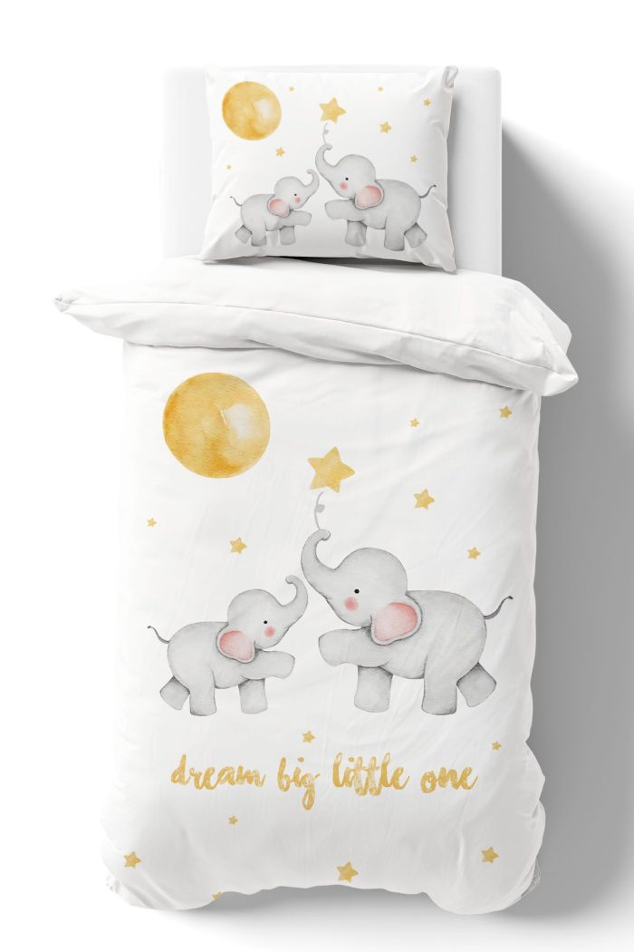 Organik Tek Kişilik Nevresim Takımı (160x220) - Hayalperest Fil - Görsel 2