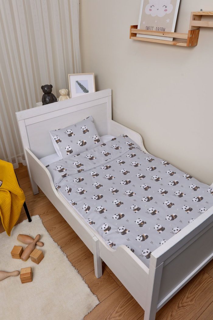 Organik Çarşaflı Bebek Nevresim Takımı (100x150) - Sevimli Bambu Dostu Panda - Görsel 2