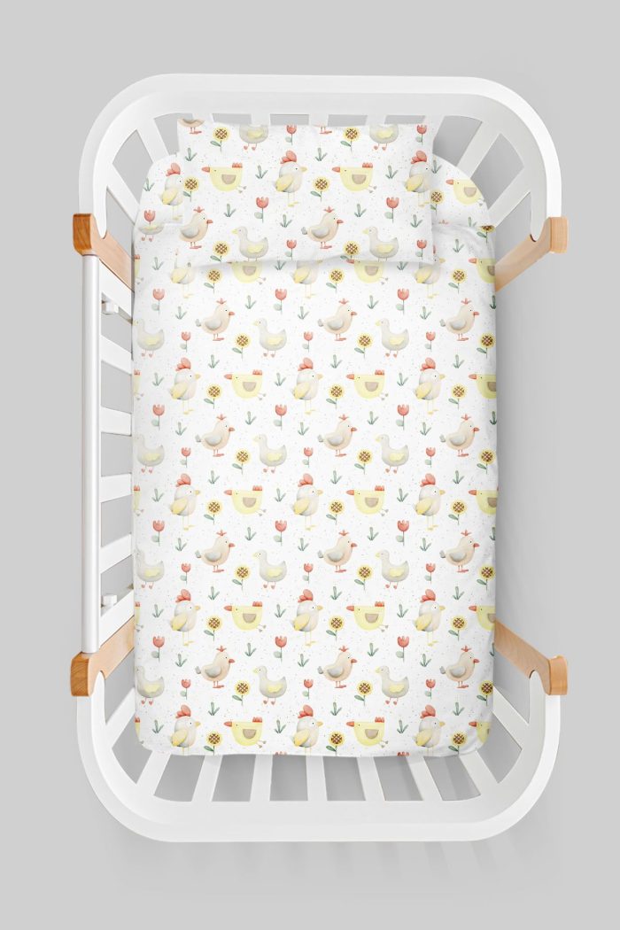 Organik Anne Yanı Nevresim Takımı (60x100) - Ördek ve Tavuk Düşleri - Görsel 3