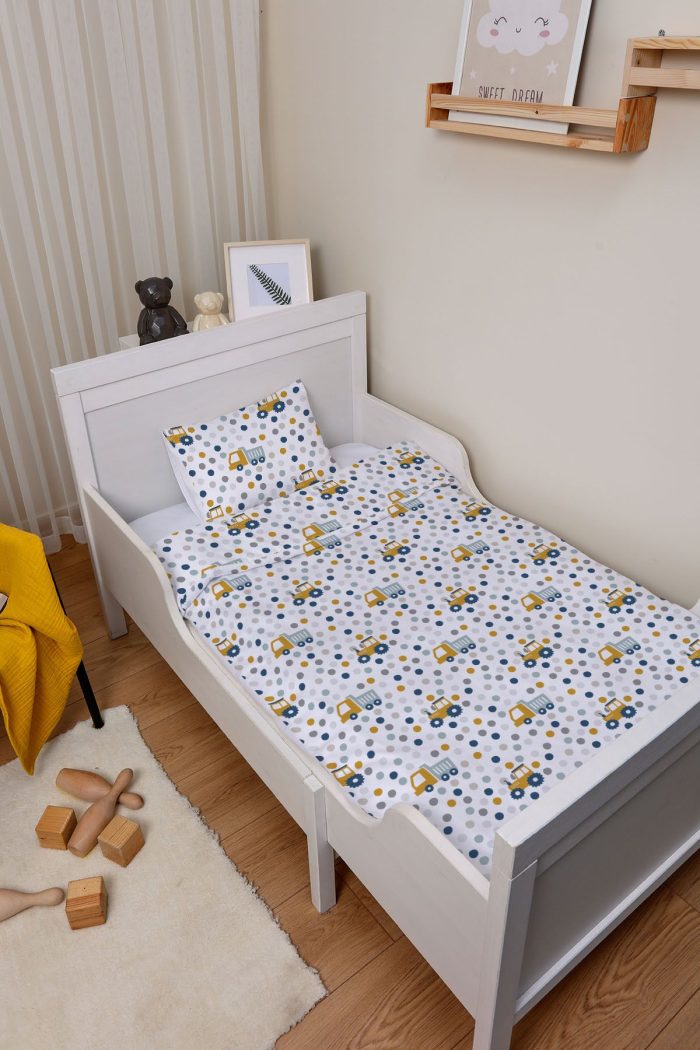 Organik Çarşaflı Bebek Nevresim Takımı (100x150) - Hareketli Tekerlekler - Görsel 2