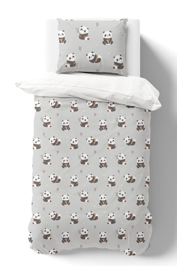 Organik Tek Kişilik Nevresim Takımı (160x220) - Sevimli Bambu Dostu Panda - Görsel 2
