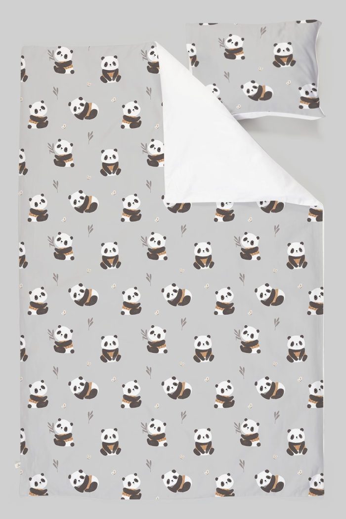 Organik Tek Kişilik Nevresim Takımı (160x220) - Sevimli Bambu Dostu Panda - Görsel 3