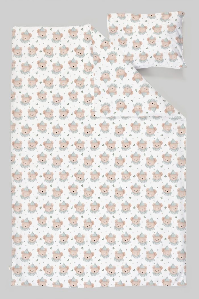 Organik Bebek Boy Nevresim Takımı (100x150) - Mavi Şapkalı Ayıcık - Görsel 3